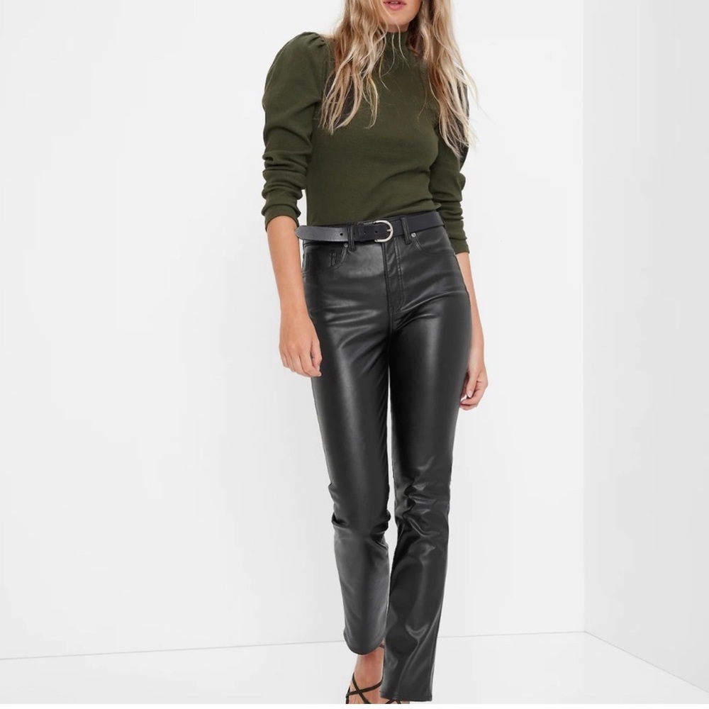 Gap Vintage Slim High Rise Black Faux Leather Pants with Fleece Lining 24/00P